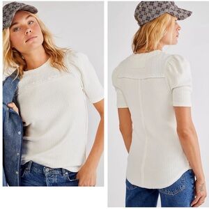 Free People Care Red Delicious T-shirt Cream/White size Medium